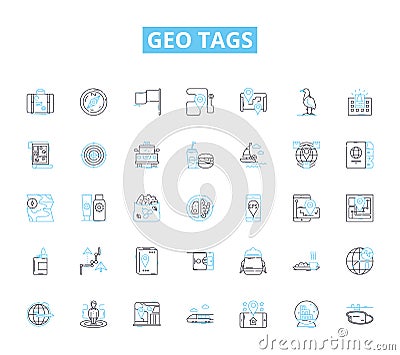 Geo tags linear icons set. Latitude, Longitude, Coordinates, Location, Maps, Finding, Direction line vector and concept Vector Illustration