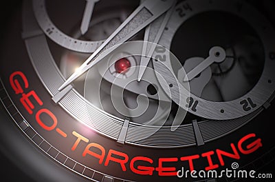 Geo-Targeting on the Automatic Wrist Watch Mechanism. 3D. Stock Photo