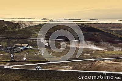 Geo thermal landscape - Reykjahlid and Lake Myvatn - Iceland Stock Photo