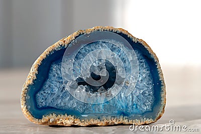 Geode with crystals of light-blue color. Stock Photo