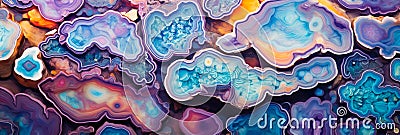 Geode inspired formation with complex colorful crystal formations on a rock background. Generative Ai Stock Photo
