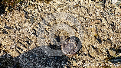 Geodetic sign Old man stone in the Urals Stock Photo