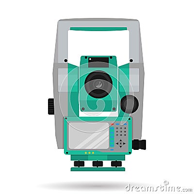 Geodetic tool for measuring â€“ total station â€“ isolated on a white background. Vector illustration Cartoon Illustration