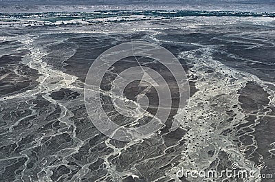 Geoglyphs and lines in the Nazca desert. Peru Stock Photo