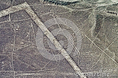 Geoglyphs and lines in the Nazca desert. Peru Stock Photo