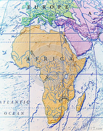 Geographic map of Africa close Stock Photo