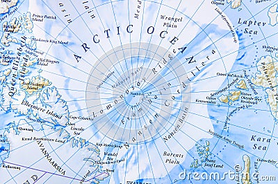 Geographic map of Arctic Ocean close location Stock Photo