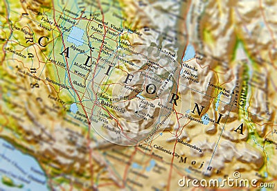 Geographic map of California state close Stock Photo