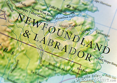 Geographic map of Canada country and Newfoundland & Labrador with important cities Stock Photo