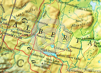 Geographic map of Canada state Alberta with important cities Stock Photo