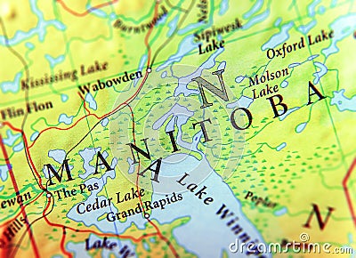 Geographic map of Canada state Manitoba with important cities Stock Photo