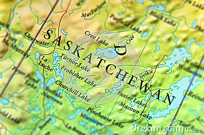 Geographic map of Canada state Saskatchewan with important cities Stock Photo