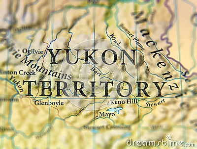 Geographic map of Canada state Yukon Territory with important cities Stock Photo