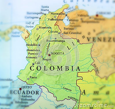 Geographic map of Columbia countries with important cities Stock Photo