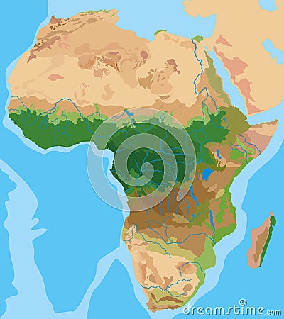 Geographic map of the continent of Africa Vector Illustration