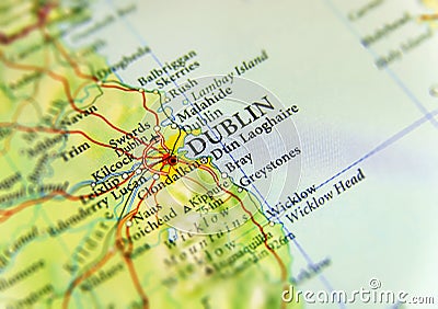 Geographic map of European country Ireland with Dublin capital city Stock Photo