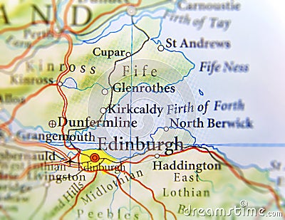 Geographic map of European country Scotland with Edinburgh capital city Stock Photo