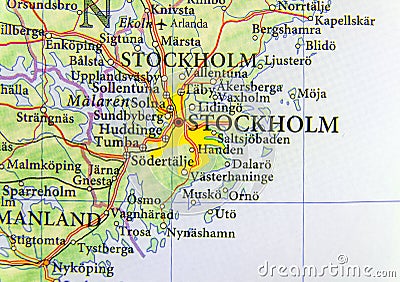 Geographic map of European country Sweden with capital city Stockholm Stock Photo