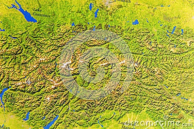 Geographic map of European mountan Alps Stock Photo