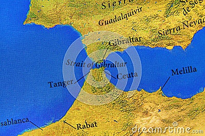 Geographic map of European Strait of Gibraltar Stock Photo