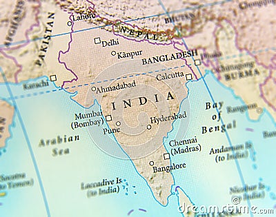 Geographic map of India country with important cities Stock Photo