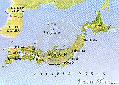 Geographic map of Japan with important cities Stock Photo