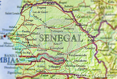 Geographic map of Senegal with important cities Stock Photo