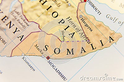 Geographic map of Somalia with important cities Stock Photo