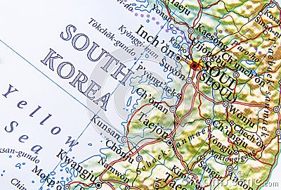 Geographic map of South Korea capital city Seul Stock Photo