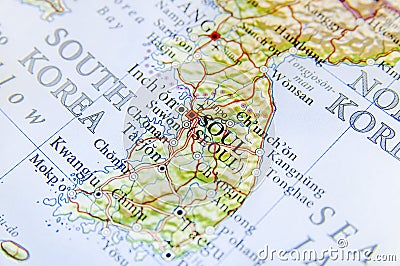 Geographic map of South Korea capital city Seul Stock Photo