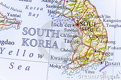 Geographic map of South Korea with important cities Stock Photo