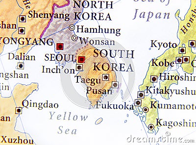 Geographic map of South Korea with important cities Stock Photo