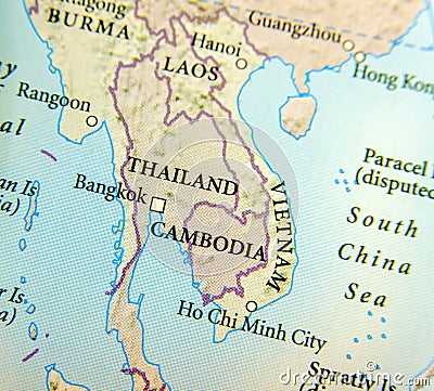 Geographic map of Thailand, Burma, Cambodia, Vietnam and Laos country with important cities Stock Photo