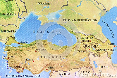Geographic map of Turkey with important cities and Black sea Stock Photo