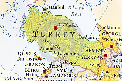 Geographic map of Turkey with important cities Stock Photo