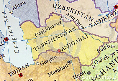 Geographic map of Turkmenistan with important cities Stock Photo
