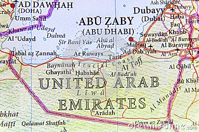 Geographic map of United Arab Eirates with important cities Stock Photo