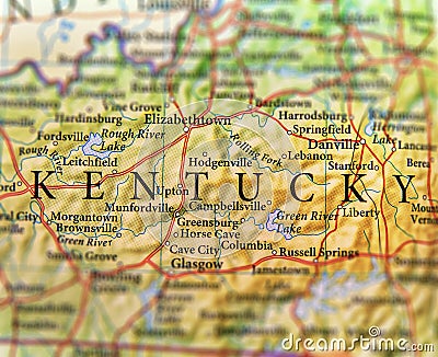 Geographic map of US state Kentucky with important cities Stock Photo