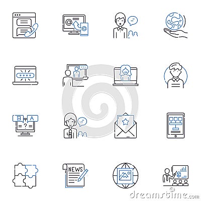 Geographical information line icons collection. Mapping, Topography, Geospatial, Remote sensing, Geocoding, Cartography Vector Illustration