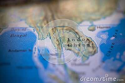 Geographical map location of Indochina region in Asia continent on atlas Stock Photo