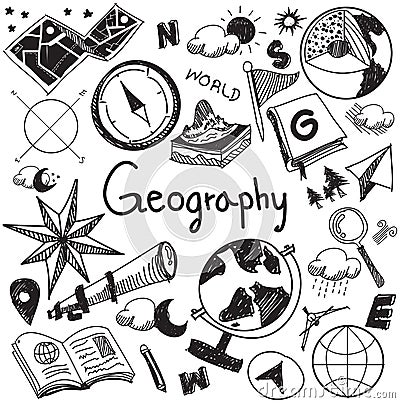 Geography and geology education subject handwriting doodle icon Vector Illustration