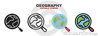 Geography icon set with different styles. Editable stroke and pixel perfect. Can be used for web, mobile, ui and more Vector Illustration