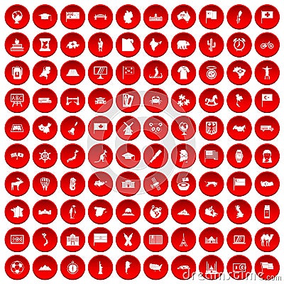 100 geography icons set red Vector Illustration