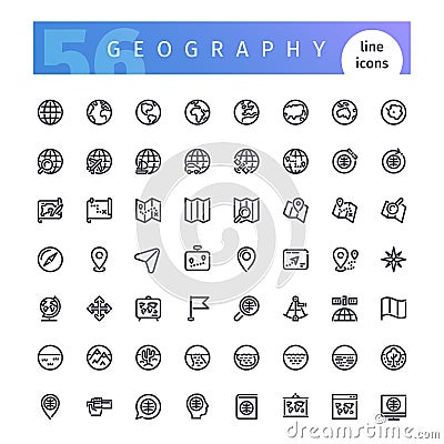 Geography Line Icons Set Vector Illustration