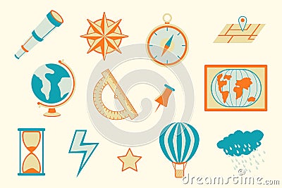 Geography navigation object education with various objects - vector illustration Stock Photo