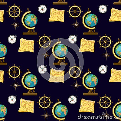 Geography themed seamless pattern. Back to school collection. Vector Illustration