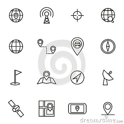 Geolocation Navigation Black Thin Line Icon Set. Vector Vector Illustration