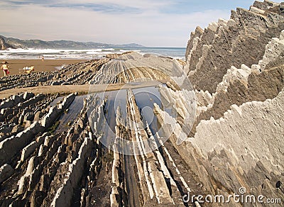 Geologic folds in Zumaias beach Stock Photo