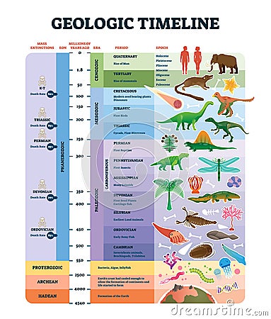 Geologic timeline scale vector illustration. Labeled earth history scheme. Vector Illustration