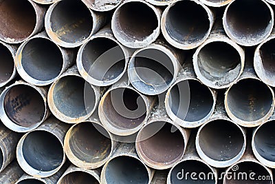 Steel pipes for ground drilling Stock Photo